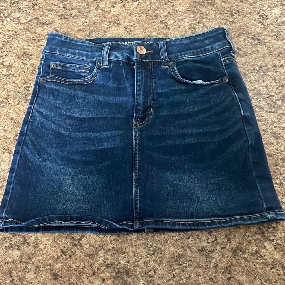 NWOT AE AMERICAN EAGLE HI RISE MINI DENIM JEAN SKIRT NEXT LEVEL STRETCH X 4
